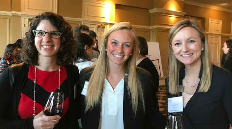 Andrea Tecce, Amy Moyer with student at mentor dinner