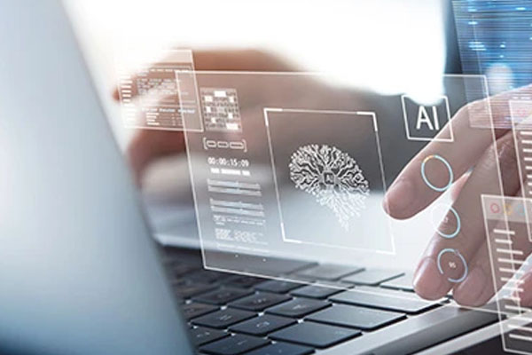 Screen overlays of data with laptop and person