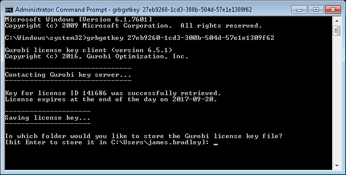 DOS Prompt with Executed Gurobi License