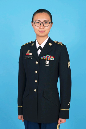 Maggie Bing Li in military uniform
