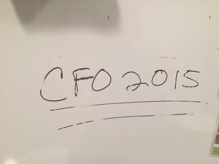 Whiteboard with CFO 2015 written on it