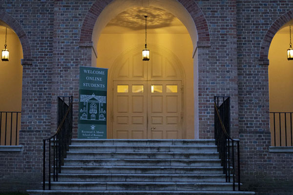 Entrance to Wren Building at night