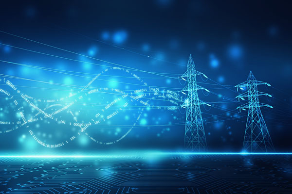 High power electricity poles on technology abstract background